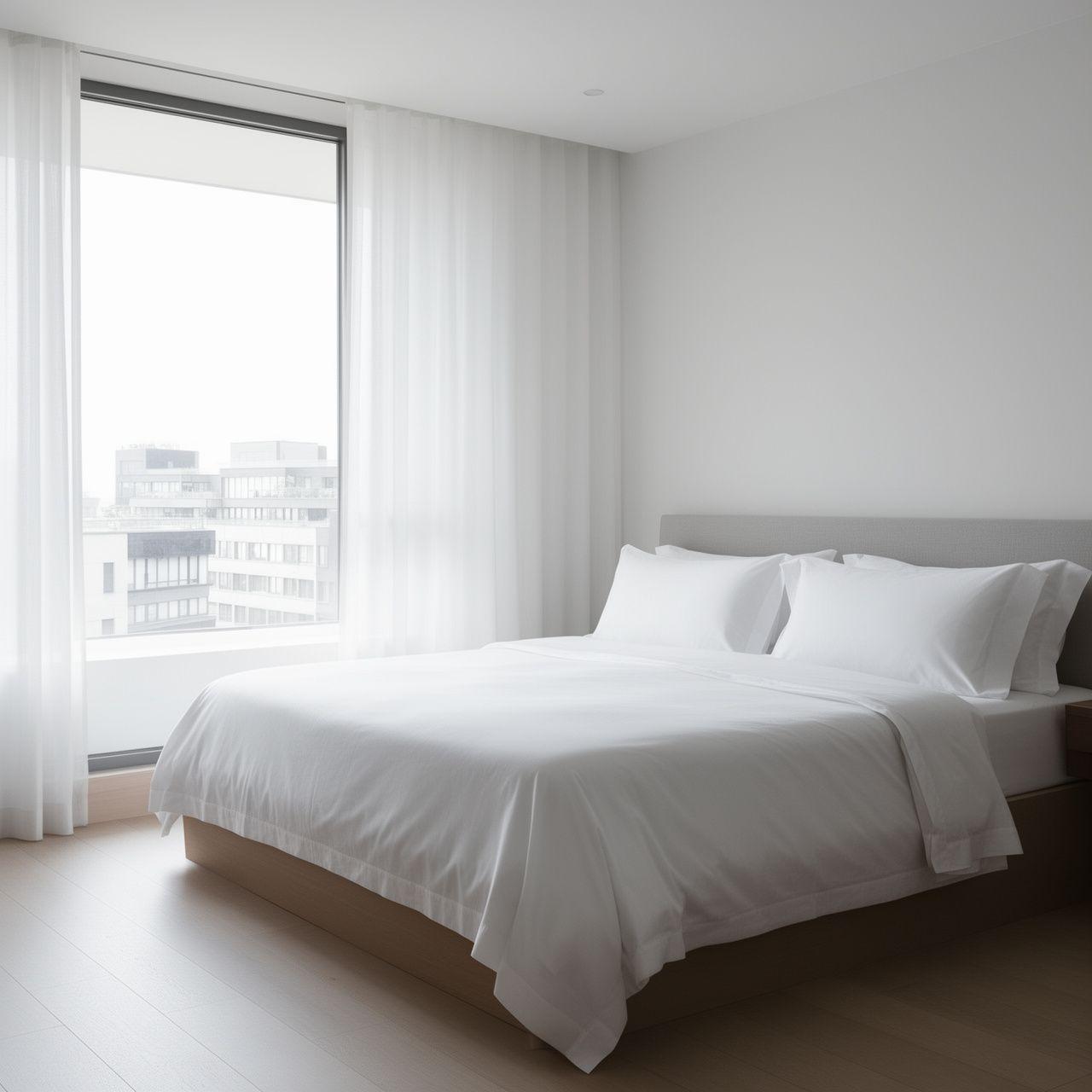 Luxury minimalist bedroom with soft Egyptian cotton sheets
